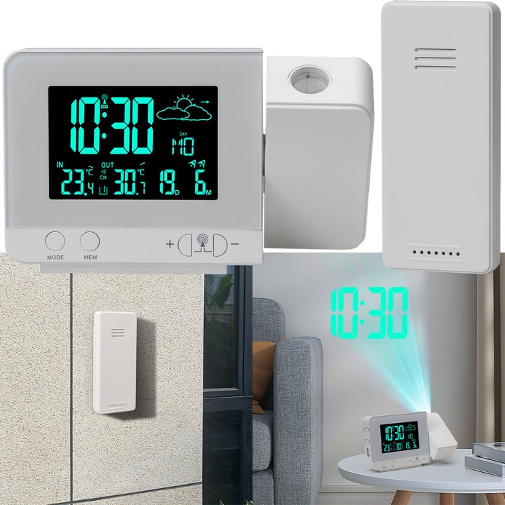 Produktbild Casativo Projektions-Wecker mit Funk-Wetterstation, USB-Port, Aussensensor