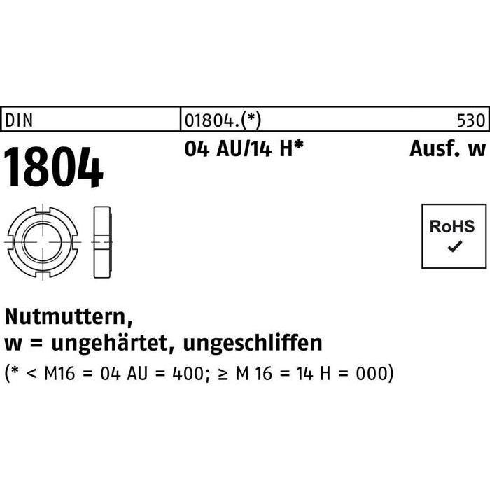 Muttern + Unterlegscheiben, Nutmutter DIN 1804 M 42 x 1,5 Automatenstahl/14 H