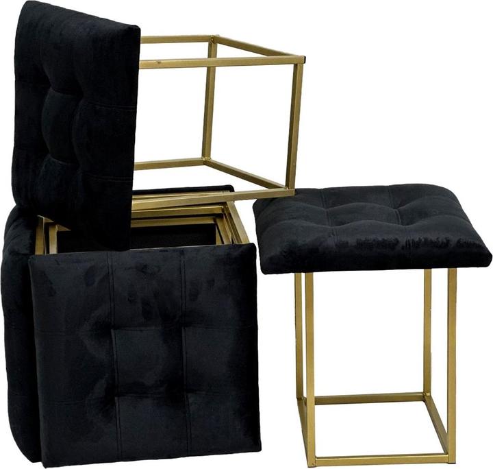 Produktbild Go Gift Puff-Transformer 5in1 - 5 Hocker in 1 Pouffe schwarzer Samt