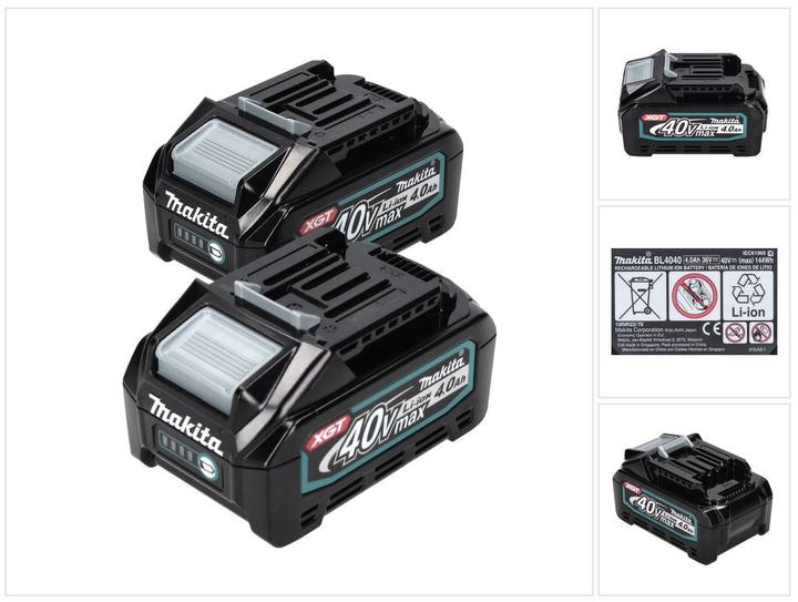 Image du produit Makita 2x BL 4040 Kit de batteries 40 V max.4,0 Ah XGT Li-Ion (2x 191B26-6) Classe de protection IP6 (40 V)