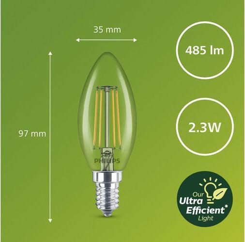 Produktbild Philips Classic Ultra-Efficient Kerze (E14, 2.30 W, 485 lm, 1 x, A)