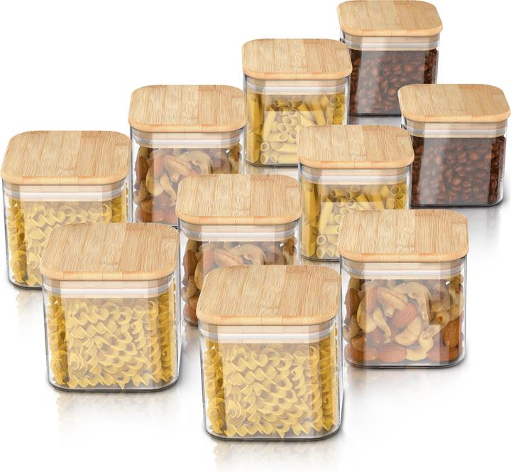 Actual product image Arendo 10x 1 L Vorratsgläser, Glasbehälter, 10er Set, Borosilikatglas, Bambusdeckel, Vorratsdosen luftdicht (1 l)