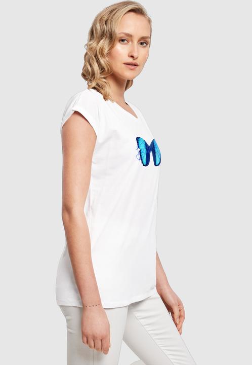 Produktbild Merchcode Ladies Butterfly Blue Extended Shoulder Tee - 111649 (S)