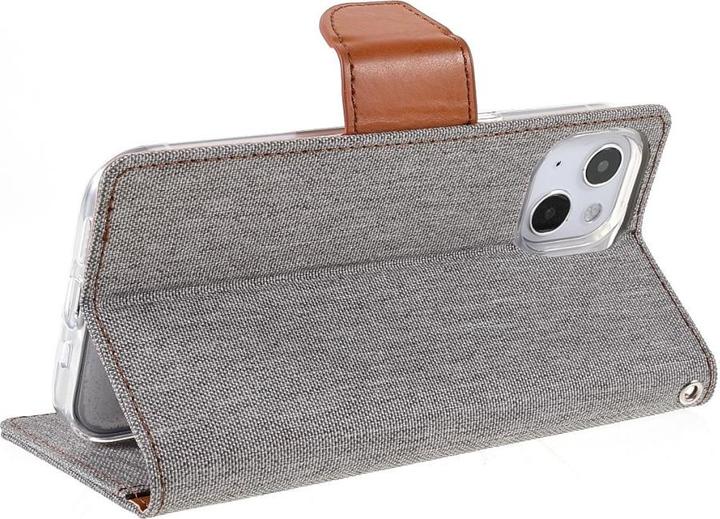 Produktbild iPhone 13 mini - Canvas Stoff Leder Etui grau (Apple iPhone 13 mini)