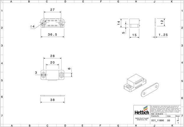 Produktbild Hettich Magnetschnäpper 15 x 13 mm, Haltekraft 2kg, weiss