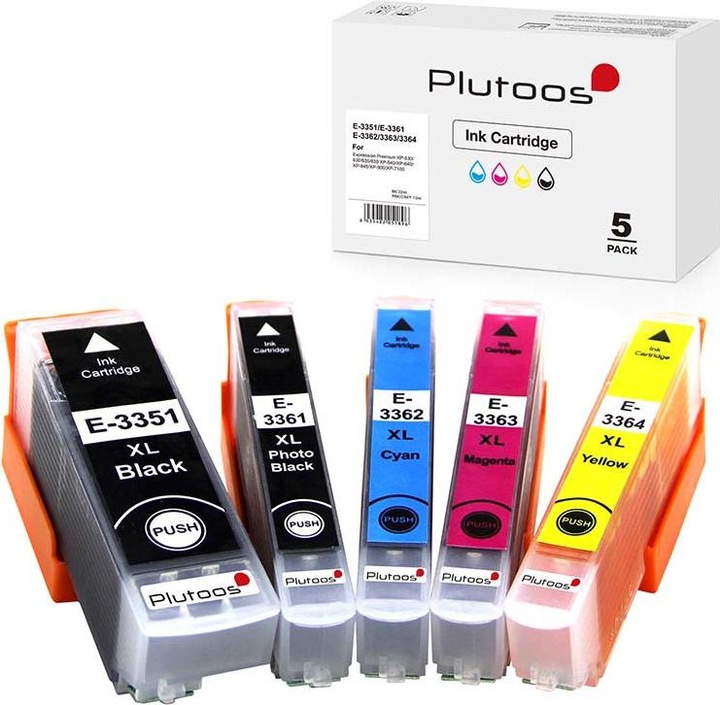Plutoos Epson T3351 - T3364 33XL Patronen XXL kompatibel, 5er Farbset