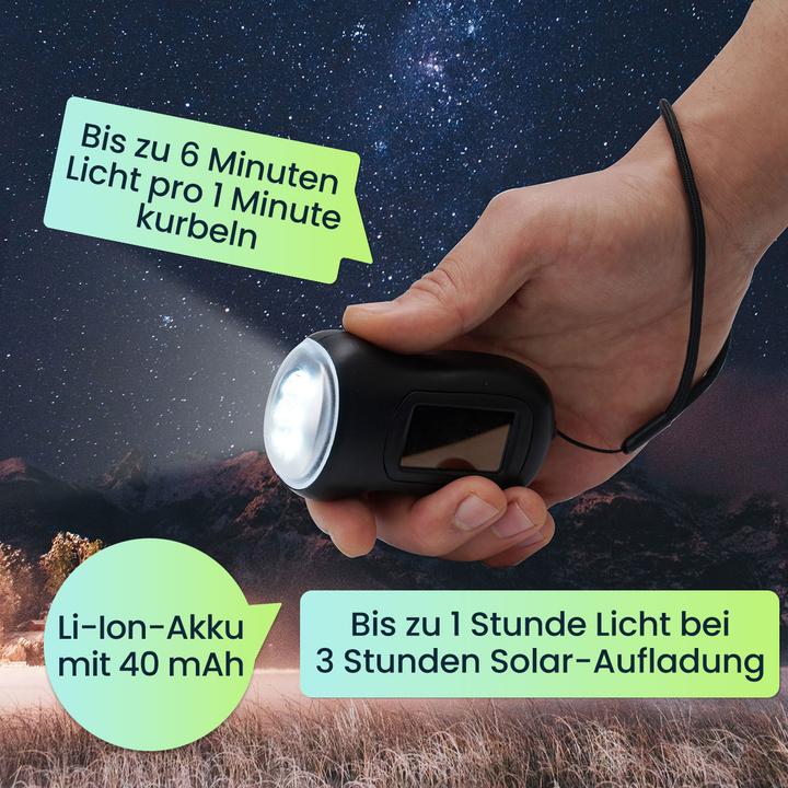 Produktbild Casativo 2er-Set Dynamo-Taschenlampe mit Solarpanel (9.30 cm, 20 lm)