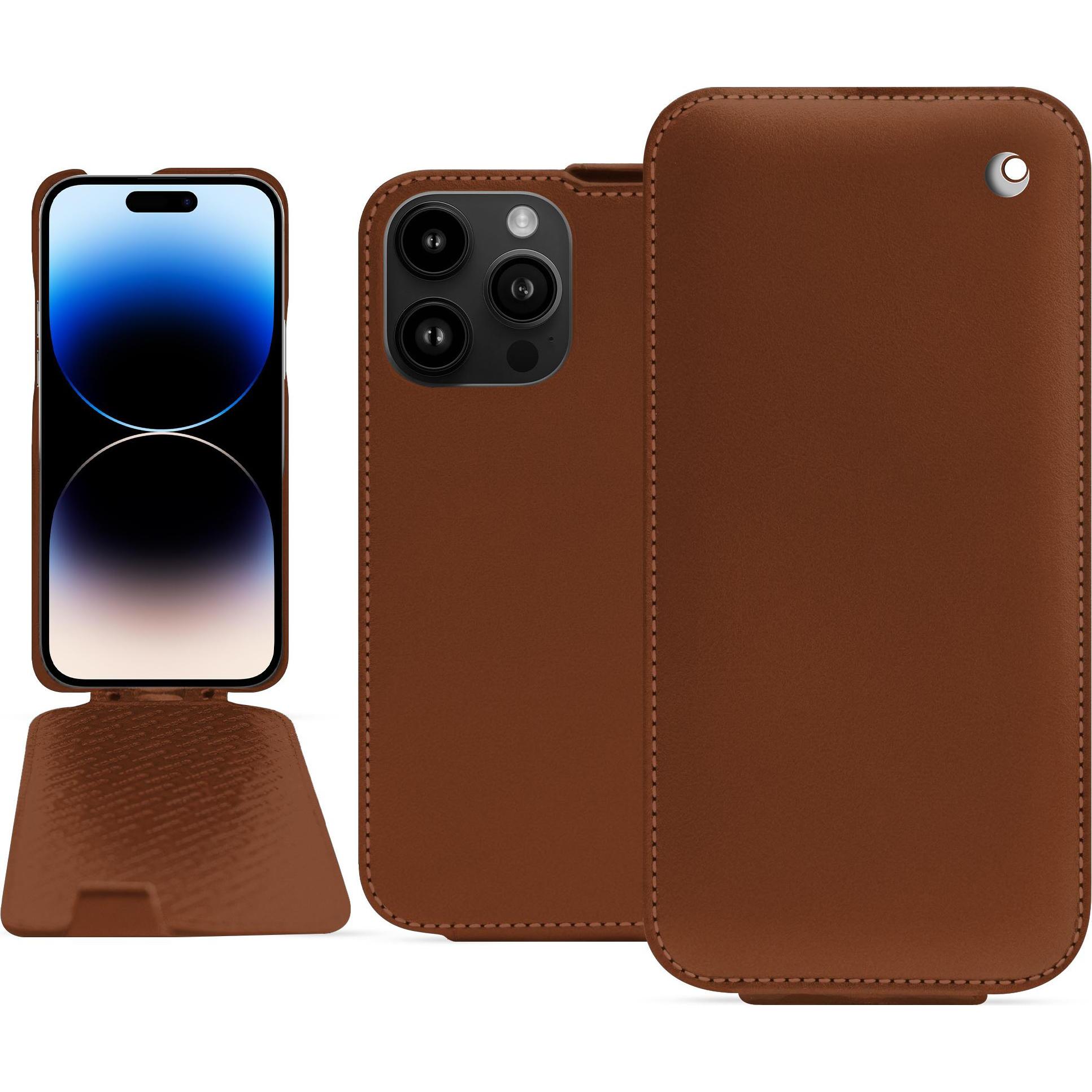Noreve Lederschutzhülle vertikal (Apple iPhone 15 Pro Max), Smartphone Hülle, Braun