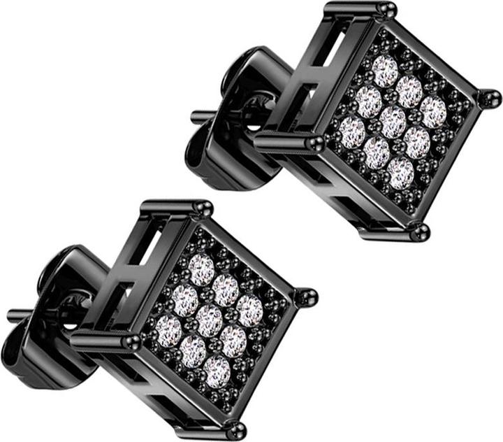 Immagine prodotto Star Piercing Orecchini a perno con cristalli quadrati neri, argento (senza ottone, Acciaio chirurgico 316L)