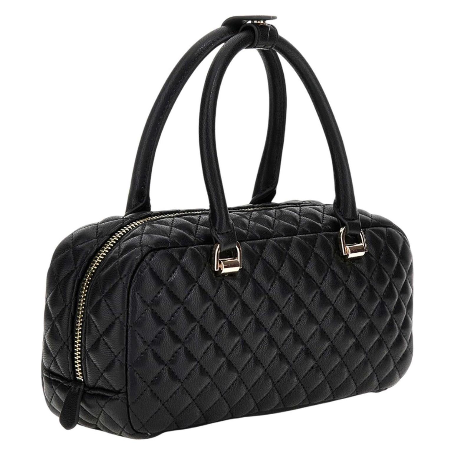Guess, Damen, Tasche, Schoudertas Eco Rianee Satchel Bag Black Zwart, Schwarz