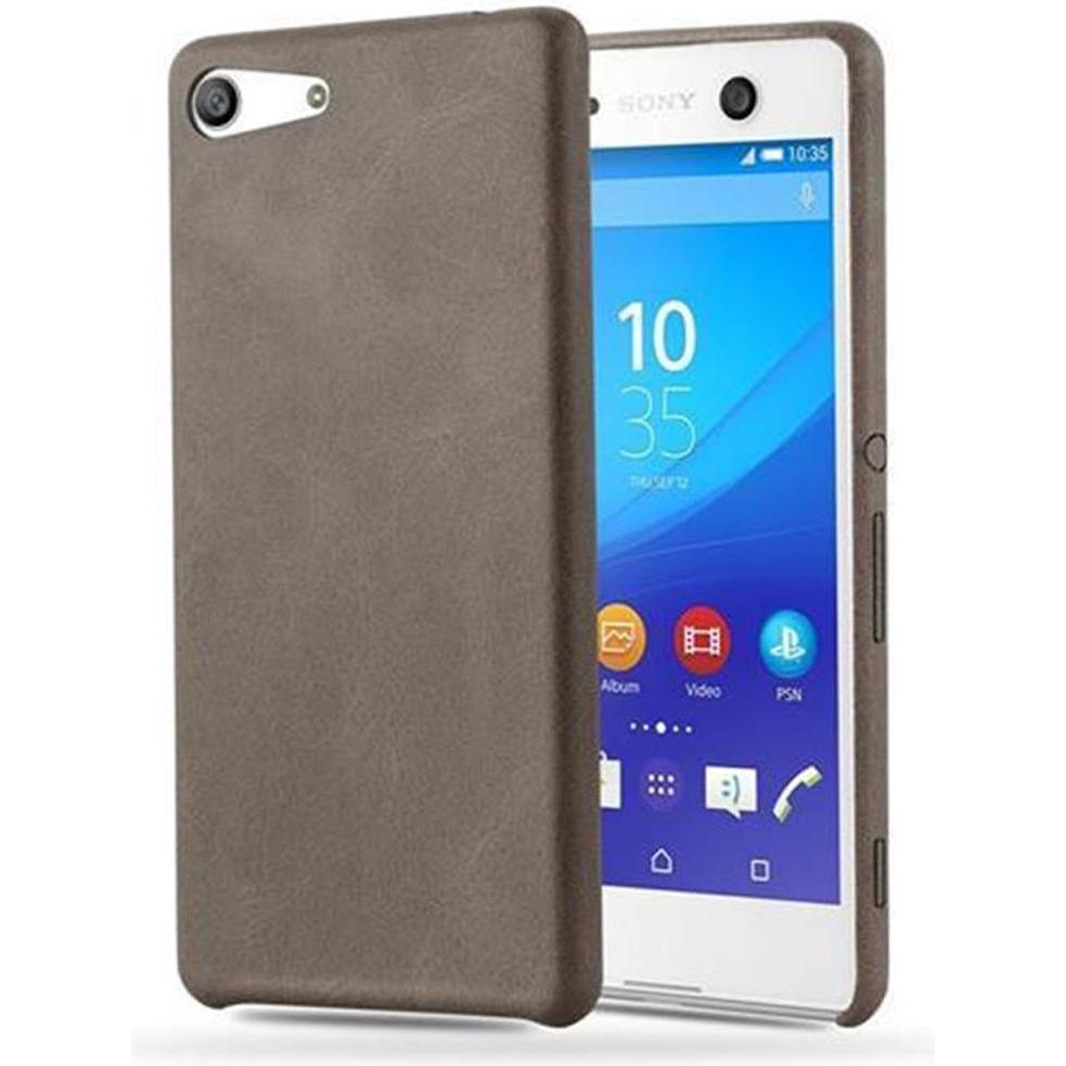 Cadorabo Hard Cover Kunstleder mit Struktur (Sony Xperia M5), Smartphone Hülle, Braun