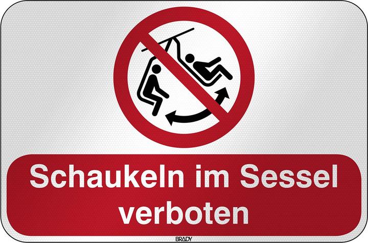 Produktbild Brady P/P038/DE392/RFL-590X390-1, ISO Sicherheitsschild - Schaukeln im Sessel verboten, Laminierte