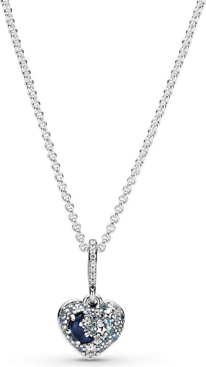 Pandora Sparkling Blue Moon & Stars Heart (Silber 925, Stein, 50 cm)