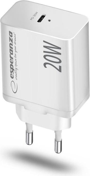 Produktbild Esperanza EZC104K Quick Power Charger 20W USB-C PD Weiss (20 W, 1 Port)