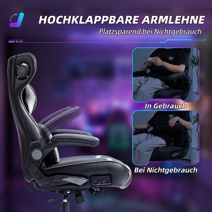 Actual product image Swisshandel24 Gaming Stuhl mit Wippen- und Schaukelfunktion, ergonomisch, bis 120 kg, Schwarz+Grau