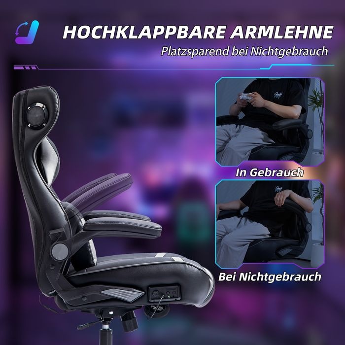 Produktbild Swisshandel24 Gaming Stuhl mit Wippen- und Schaukelfunktion, ergonomisch, bis 120 kg, Schwarz+Grau