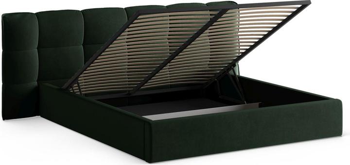 Actual product image Micadoni Velvet Storage Bed With Headboard, "Eric", Bottle Green, 225x250x104 Made in Europe (160 x 200 cm)