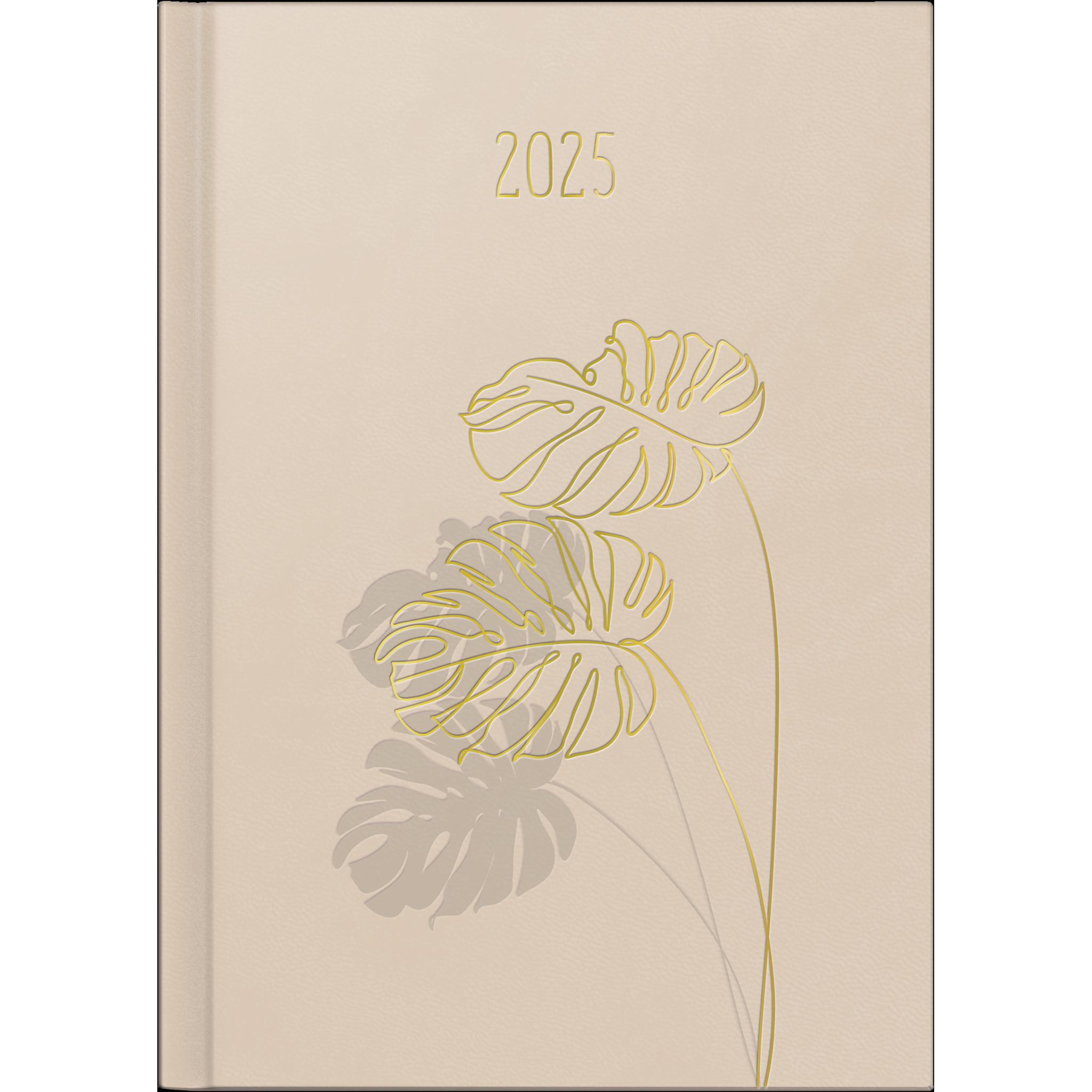 Rido, Agenda, Buchkalender Mentor 14,8x20,8cm 1 Tag/Seite Kunstleder Monstera altrosa 2025 (A5, Polnisch, Niederländisch...