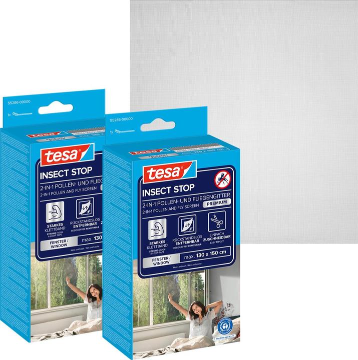 Actual product image tesa 2x pollen screen, for allergy sufferers, can be closed incl. self-adhesive Velcro tape (130 x 150 cm)