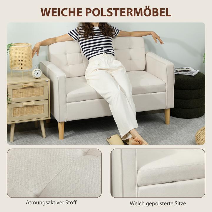 Immagine prodotto Homcom 2-Sitzer-Sofa Samt, Eukalyptusholz Cremeweiss (2 posti)
