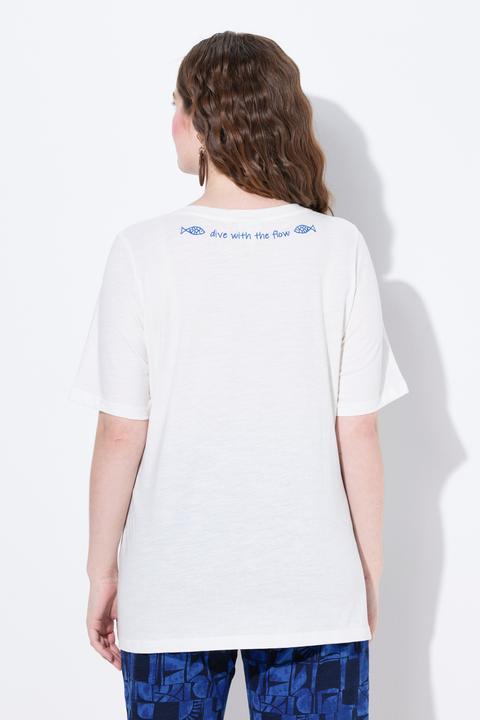 Image du produit Ulla Popken T-shirt, broderie, col rond, manches mi-longues, coton biologique (46, 48)