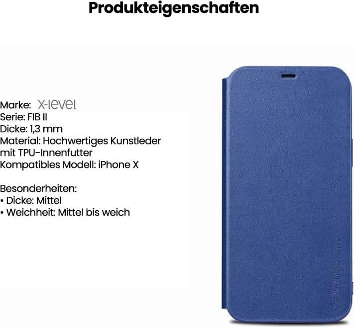 Produktbild X-Level iPhone 11 Pro Max - FIBColor Flip Etui, Kunstleder, 360° Rundumschutz, Dunkelblau (Apple iPhone 11 Pro Max)