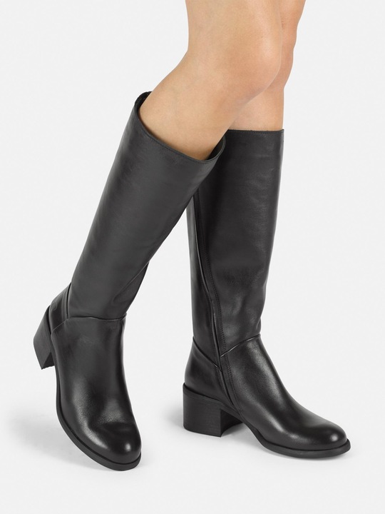 Produktbild Felmini MIRA D946 Stylische hohe Stiefel mit niedrigem Absatz, gefertigt aus echtem weichem schwarzem Leder. (36)