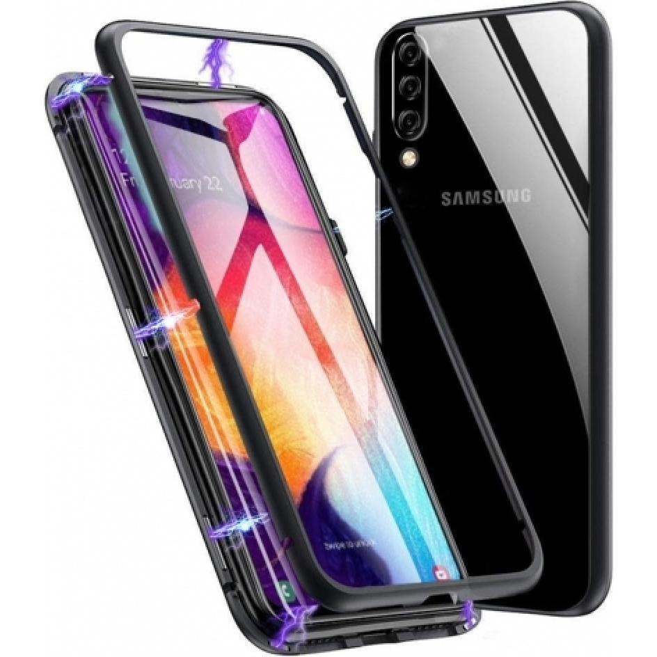 G-Case Samsung Galaxy A70 Aluminium Magnetic Glass Backcover Hülle (Samsung Galaxy A70), Smartphone Hülle, Schwarz