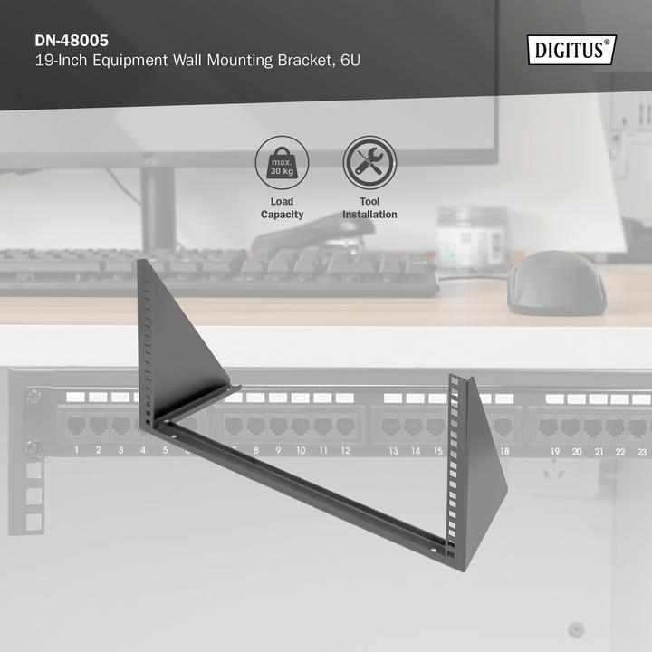 Image du produit Digitus Cadre de montage mural 6U, vertical 283 x 504 x 151 mm, noir (10.86 HE, Rack 19 pouces)