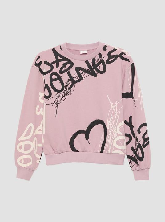 Produktbild s.Oliver Sweatshirt Sweatshirt mit All-over-Print und Rippbündchen (158, 164)