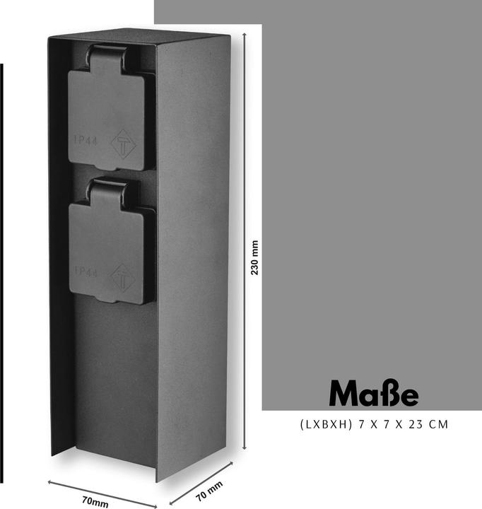 Produktbild Novatool 2x Steckdosensäule 2-fach Anthrazit Edelstahl eckig IP44 Steckdose Garten Gartensteckdose