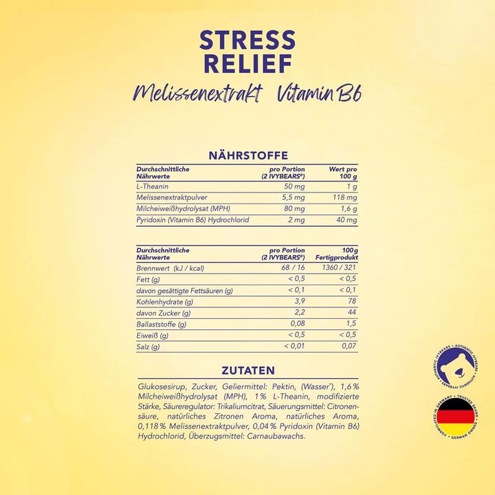 Valeurs nutritives et ingrédients IVYBears Stress Relief (2 pièce(s), Gummies, 300 g)