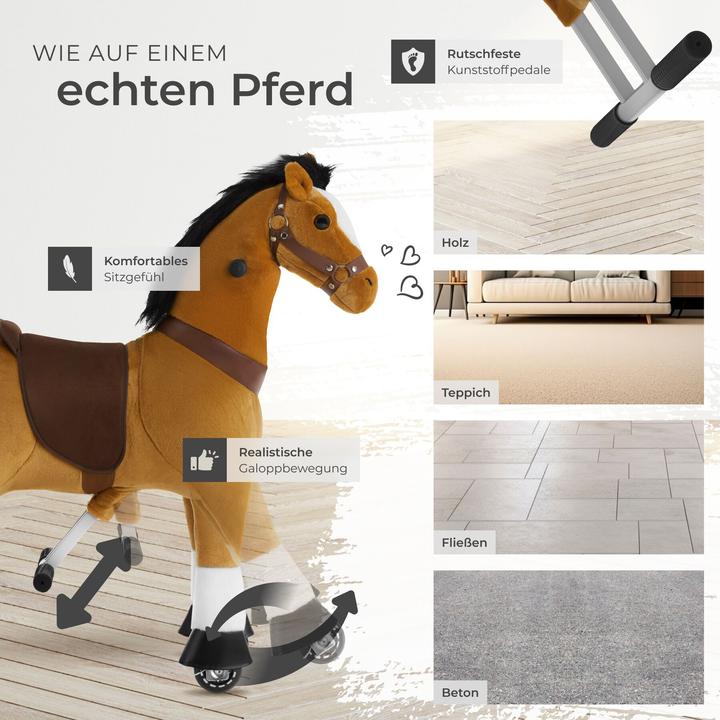 Produktbild tectake Schaukelpferd auf Rollen, Plüsch, realistisches Design
