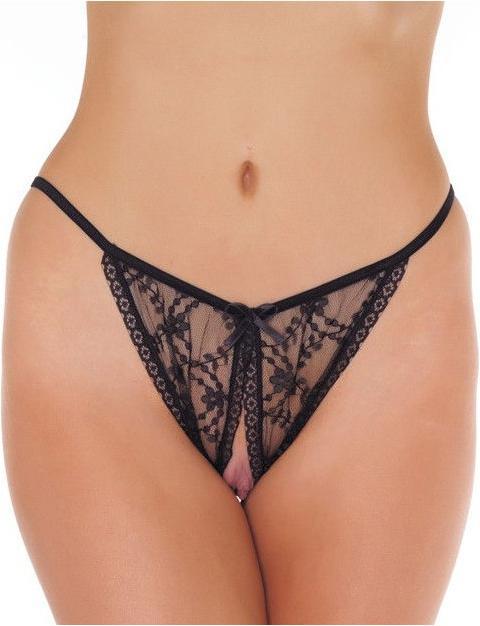 Amorable by Rimba Sexy Crotchless Tanga Panties - Black (One Size)