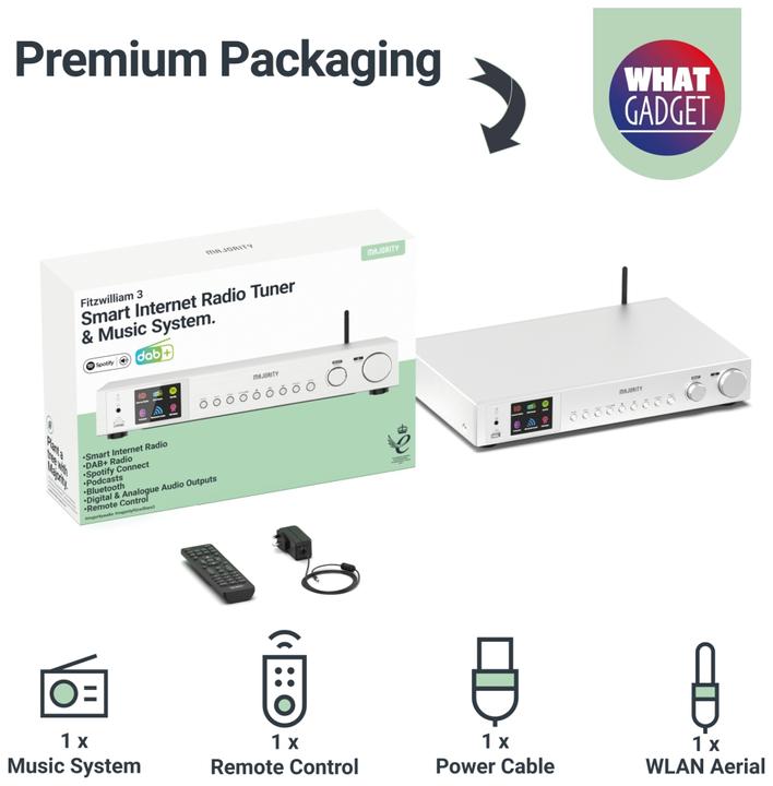 Energie-Label Majority Fitzwilliam 3 Silver (Internetradio, DAB+, FM, Bluetooth, WLAN)