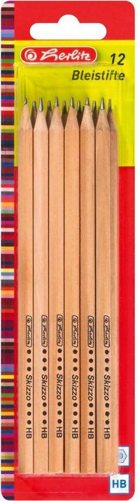 Produktbild Herlitz Bleistift Skizzo natur, sechseckig, Härtegrad: HB aus Holz, naturbelassen, bruchsichere Graphitmine (2.20 mm, HB, 12 x)