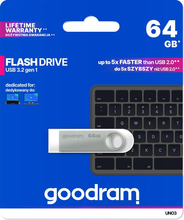 Produktbild Goodram Pendrive UNO3 64GB USB 3.2 Gen1 srebrny (64 GB, USB-A)