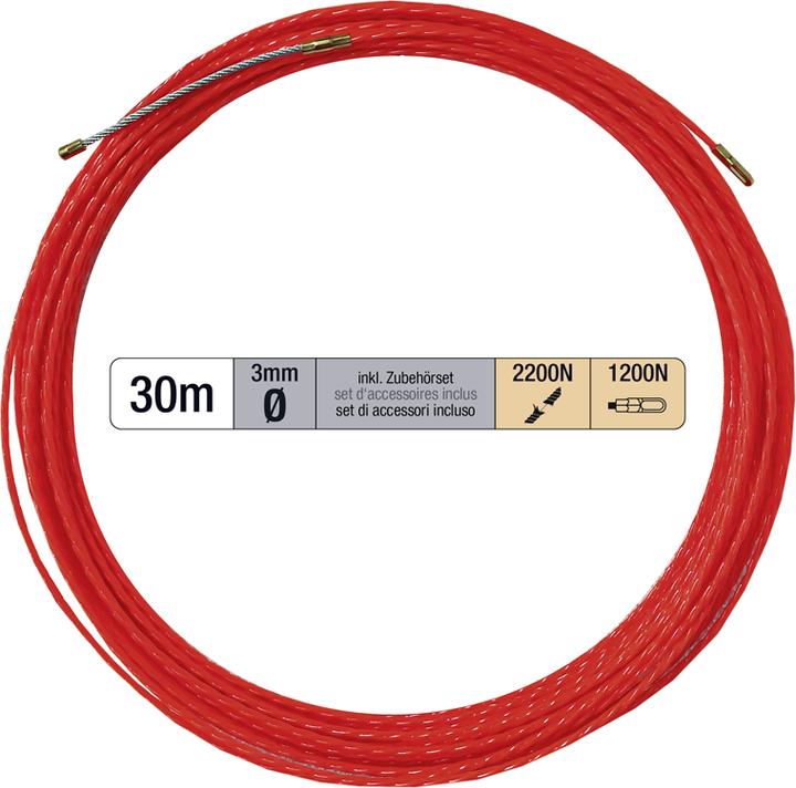Steffen Kabeleinzugsband PROFESSIONAL 30m Ø 4mm mit Suchfeder + Zubehörset rt (30 m)