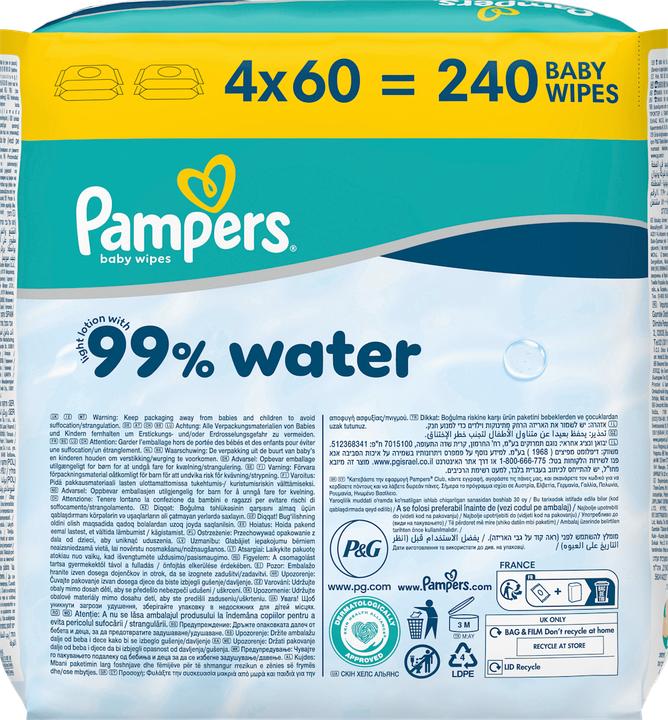 Actual product image Pampers 99% Water (4 x 60 pcs.)