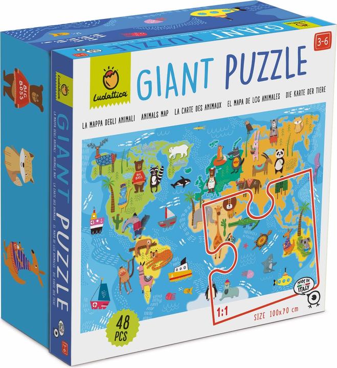 Image du produit Ludattica Giant Puzzle - Carte du monde des animaux (48 pièces) (48 pièces)