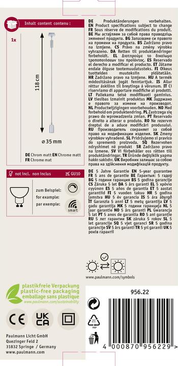 Valeurs nutritives et ingrédients Paulmann URail Suspension Runa (GU10)