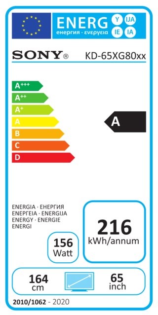 Label énergétique Sony KD65XG8096 (65", LCD, 4K, 2019)