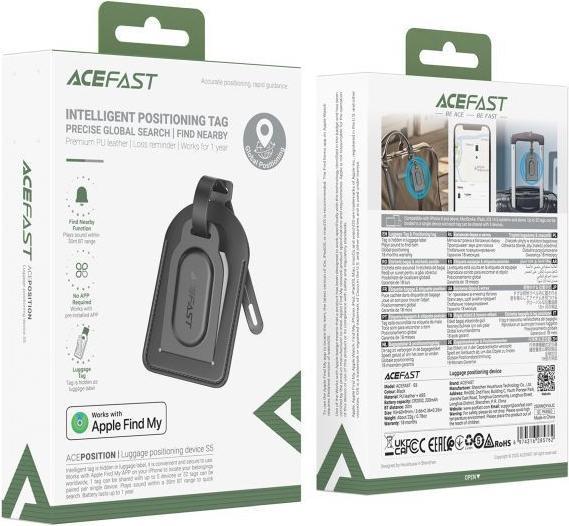 Produktbild Acefast ACEPOSITION S5 Bluetooth GPS Tracker Kofferanhänger Apple Find My kompatibel PU Leder (Apple, iOS)