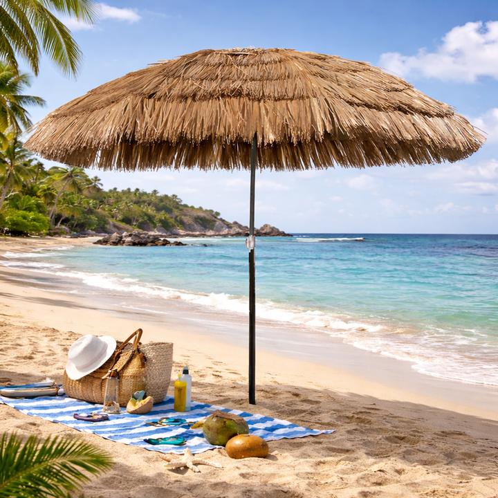 Produktbild Mojawo Hawaii Sonnenschirm Strandschirm Gartenschirm rund Ø1,6m Braun (1.60 m)