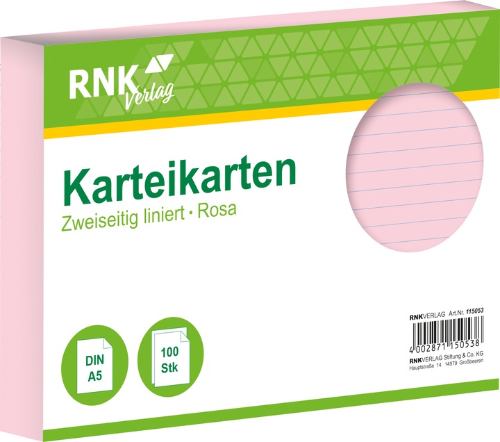 Produktbild Rnk Karteikarten liniert A5 (A5, 205 g/m², 100 x)