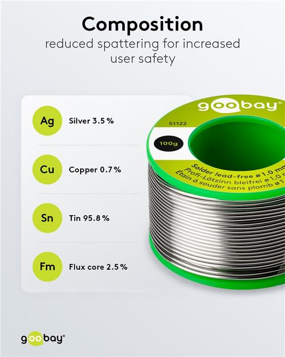 Image du produit Goobay Étain de soudure professionnel sans plomb, ø 1,0 mm, 100 g (Souder)