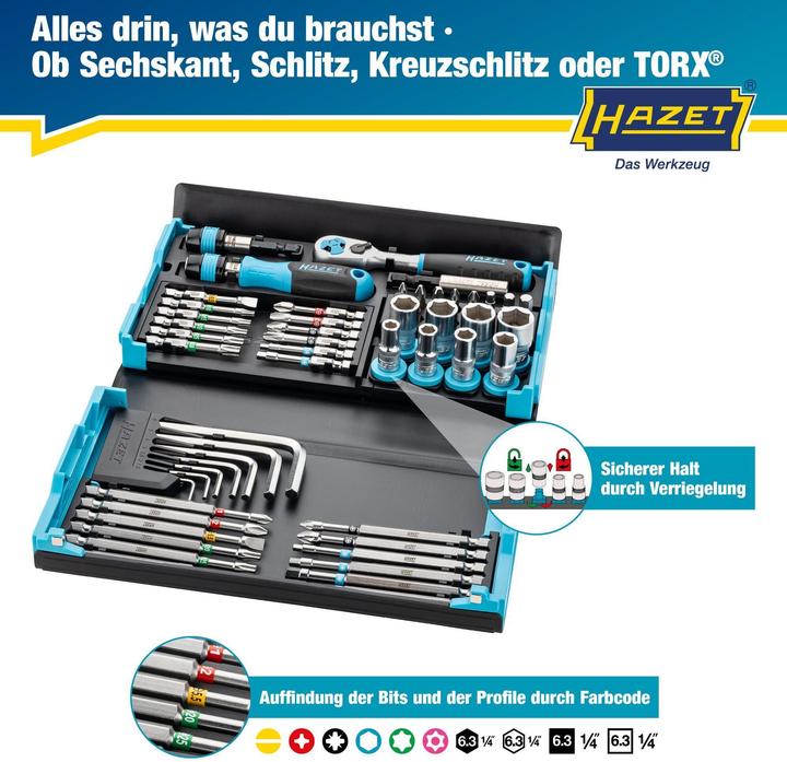 Produktbild HAZET SmartCase Bit Satz 2200SC-32 ∙ Sechskant6,3 (1/4 Zoll), Vierkant6,3 mm (1/4 Zoll) ∙ Schlitz P… (Innensechskant, Innensechsrund TX, Kreuz Phillips PH, Kreuz Pozidriv PZ)