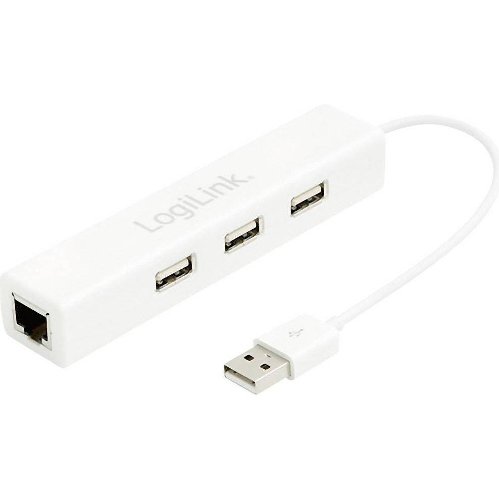LogiLink USB 2.0 zu RJ-45 (USB-A, 3 Ports), Dockingstation + USB Hub, Weiss