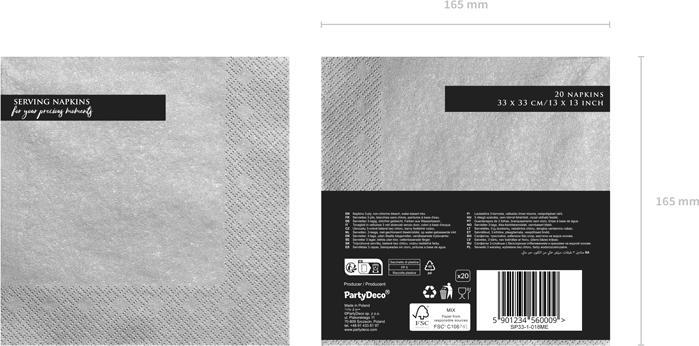 Produktbild Partydeco Napkins, 3 layers, silver metallic, 33x33cm (1 pkt / 20 pc.) (20 Stück)