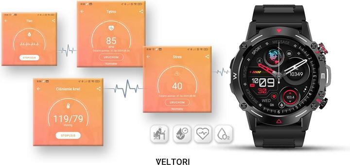 Actual product image Gino Rossi Veltori VT110-1 Smartwatch, schwarzes Silikonarmband